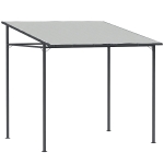 Outsunny 2.4 x 2.4 m Wall Mounted Pergola Gazebo with PA Coating Fabric, Metal Frame, UPF30+, Lean to Garden Gazebo, Light Grey