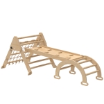 AIYAPLAY Triangolo da arrampicata bambini 8 in 1 con rampa doppia, scivolo e scala, 191.5x74.5x63 cm, naturale