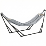 Outsunny Suport cu Hamac Pliabil din Oțel, 2 în 1 pentru Hamac sau Scaun Suspendat, Sac de Transport Inclus 268x89x100cm Gri