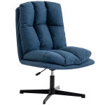 HOMCOM Fauteuil de Salon Pivotant 360° Hauteur Réglable Assise Large Revêtement en Lin Base Métallique Bleu Foncé