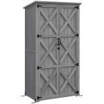 Outsunny Armadio da giardino in legno con tetto bitumato e ripiani, 90x54,5x168,5 cm, Grigio