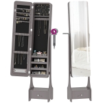 HOMCOM Miroir à bijoux avec LED Armoire à bijoux avec miroir pleine longueur angle réglable tiroir extinction automatique Gris