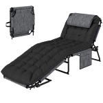 Outsunny Chaise longue pliable avec coussin, transat avec dossier réglable 4 positions poche latérale Noir