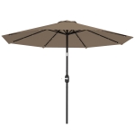 Outsunny Parasol de Jardin Ø265 cm avec 32 LED solaires, manivelle et mât en acier pour patio terrasse Kaki