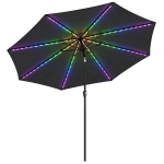 Outsunny 3 m Garden Parasol Umbrella with 112 Solar Powered LED Lights, Patio Umbrella with Crank Handle, Black
