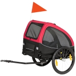 PawHut Remorque pliable pour chiens avec réflecteurs fenêtres en mesh roues porte drapeau de sécurité pour chiens jusqu'à 20 kg 138x70x89 cm Rouge
