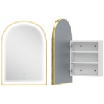 HOMCOM Dulap de perete pentru baie cu oglindă și iluminare LED, ușă arcuită, anti-abur, 50x14,5x70cm, auriu