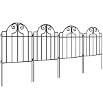 Outsunny Ensemble de 4 clôtures métalliques de jardin 125x57 cm au design arqué Résistantes Faciles à installer pour Patio Pelouse Noir