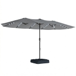 Outsunny Patio Umbrella Double-Sided Outdoor Umbrella with Solar Lights Base, Grey