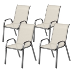 Outsunny Ensemble de 4 chaises d'extérieur empilables avec assise en maille, dossier haut et cadre en acier pour jardin, beige et noir