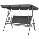 Outsunny Balancelle de jardin 3 places en rattan PE et acier avec toit et porte-gobelets, 204x112x150 cm, Gris