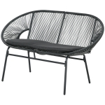 Outsunny Canapé de Jardin 2 Places en rotin PE et Acier avec Coussins et Accoudoirs, 132x72x83 cm, Nero