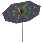 Outsunny 3 m Garden Parasol Umbrella with 112 Solar Powered LED Lights, Patio Umbrella with Crank Handle, Grey