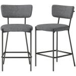 HOMCOM Lot de 2 tabourets de bar rembourrés avec dossier incurvé, pour îlot de cuisine, coin petit-déjeuner, Gris