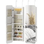 HOMCOM Miroir-joaillier avec lumière LED monté au mur ou sur la porte avec serrure Miroir plein pied 2 tiroirs Blanc