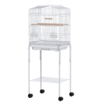 PawHut Cage pour oiseaux avec roulettes étagère portes 2 mangeoires 2 perchoirs balançoire bac amovible 46,5x36x124 cm Blanc