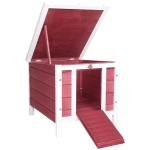 PawHut Kaninchenstall mit Rampe/Tür, aufklappbarem und wasserdichtem Dach - aus Fichtenholz 51 x 42 x 43 cm, Rot/Weiß