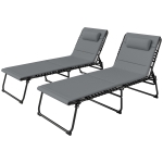 Outsunny Lot de 2 chaises longues pliantes chaise longue de jardin avec coussin dossier réglable sur 5 positions poche latérale Gris foncé