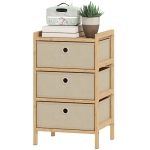 HOMCOM Commode avec 3 tiroirs en tissu Structure en bambou Commode pour petits espaces Crème et naturel