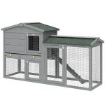 PawHut Clapier en bois 2 niveaux avec toit en asphalte plateau amovible et échelle pour extérieur 150x45x85 cm gris