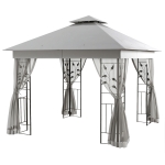 Outsunny Pavillon à double toit, 3x3 m déperlant stable résistant à l'hiver Pavillon de jardin avec moustiquaire gris clair