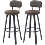HOMCOM Lot de 2 Tabourets Hauts de Cuisine Pivotants Revêtus en PU avec Dossier Structure Métallique Repose-pieds Marron foncé