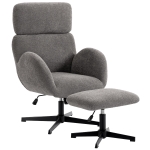 HOMCOM Draaibare Fauteuil met Voetenbank, Hoogte Verstelbare Accentstoel met Verstelbare Hoofdsteun, Schommelfunctie, Grijs