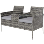 Outsunny Banc d'Extérieur 2 Places avec Table Basse, en Acier et Rotin PE, 137x59x82 cm, Gris