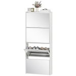 HOMCOM Meuble à chaussures étroit avec miroir et 4 portes basculantes pour 12 paires de chaussures 63x17x146 cm Blanc