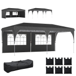 Outsunny Tonnelle pliante 6x3 m avec bandes réfléchissantes UPF 50+ Montage facile Système de verrouillage central Imperméable Gris foncé