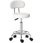 HOMCOM Tabouret Pivotant avec Dossier et Roulettes Chaise Réglable pour Salon de Beauté Studio de Tatouage 32x40x70-86cm Blanc