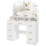 HOMCOM Coiffeuse avec 10 lampes LED style Hollywood, miroir, 7 tiroirs, 3 compartiments, MDF, blanc