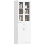 HOMCOM Armoire de cuisine Buffet avec étagère réglable Tiroir 2 portes Meuble haut avec porte vitrée 60 x 35 x 180 cm Blanc