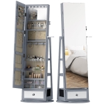 HOMCOM Miroir-coffre à bijoux avec LED Armoire à bijoux avec miroir pleine longueur Pivotant à 360° Tiroir Serrure Gris clair