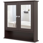 kleankin Armoire de Salle de Bain avec Miroir Armoire Murale 2 Portes Étagère Ouverte Étagère Réglable 56x13x58cm Marron foncé
