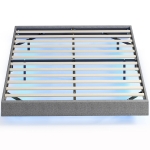 HOMCOM Sommier 160x200 cm avec Lumières LED Structure de Lit Revêtement en Lin Lattes en Bois Facile à Monter Gris