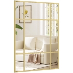 HOMCOM Miroir mural rectangulaire Miroir type fenêtre 70x50 cm avec cadre métallique Miroir décoratif pour salon chambre Doré