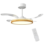HOMCOM Plafondventilator met licht en afstandsbediening, 95 cm moderne LED-plafondventilator met intrekbare bladen, naturel
