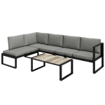 Outsunny Eck-Gartenlounge für 5 Personen mit 2 Sofas, Sessel ohne Armlehnen, Couchtisch, Dunkelgrau