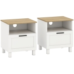 HOMCOM Set di 2 Comodini con Cassetto, Scomparto Aperto e Gambe in Legno, 45x38x50 cm, Bianco