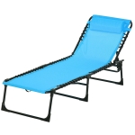 Outsunny Chaise longue pliante, revêtement respirant, cadre métallique, 189 x 58 x 30 cm, Bleu