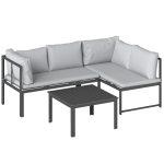 Outsunny 3-tlg. Gartengarnitur mit 4-sitzigem Ecksofa und Latten-Tisch, Metall und Polyester, Grau