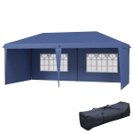 Outsunny Tonnelle pliante 6x3 m Pop-up avec 4 parois amovibles Tonnelle de jardin avec 2 fenêtres et sac de transport Bleu
