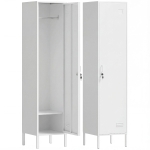 HOMCOM Armoire Métallique avec Porte Verrouillable, Porte-étiquette et Barre Porte-manteaux, 40x40x179 cm, Blanc