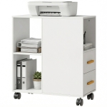 HOMCOM Support pour imprimante Table pour imprimante avec étagère réglable, roulettes pour fax scanner 60 x 30 x 65 cm Blanc