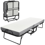 HOMCOM Pat pliant 1 persoană 200 x 80 cm cu saltea, pat de rezervă pliant și portabil pe roți, cadru din oțel, alb
