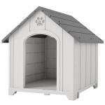 PawHut Niche pour chien extérieure Niche pour grands chiens en plastique avec 2 fenêtres Base surélevée Piquets Gris
