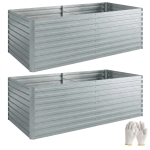 Outsunny Set van 2 Gegalvaniseerde Verhoogde Plantenbakken, 180 x 90 x 60 cm, Metalen Plantenbakken met Veilige Rand, Zilver