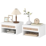 HOMCOM Lot de Tables de Chevet Flottantes avec Tiroir en Rotin et Étagère Ouverte pour Chambre 40x34x23cm Blanc