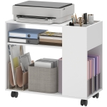 HOMCOM Support pour imprimante Table pour imprimante avec compartiment divisé, surfaces de rangement pour bureau 70 x 34 x 60 cm Blanc